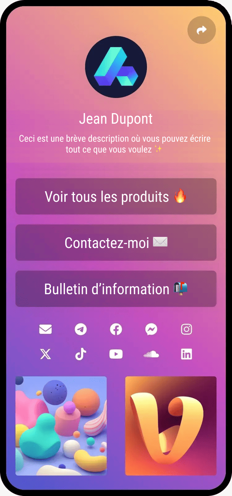 Capture d'écran d'exemples de page biolink