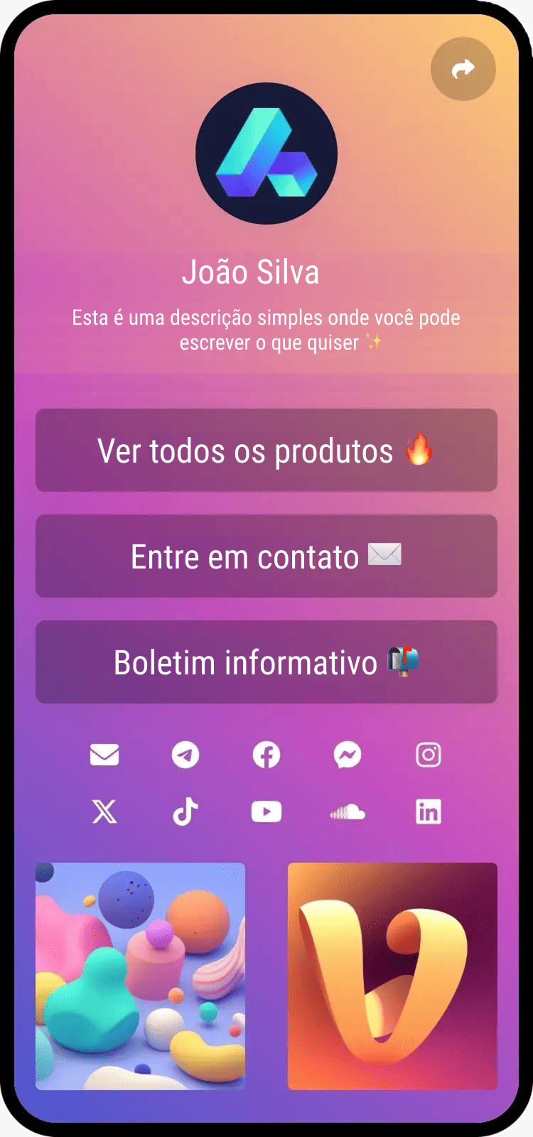 Captura de tela de exemplos de página biolink