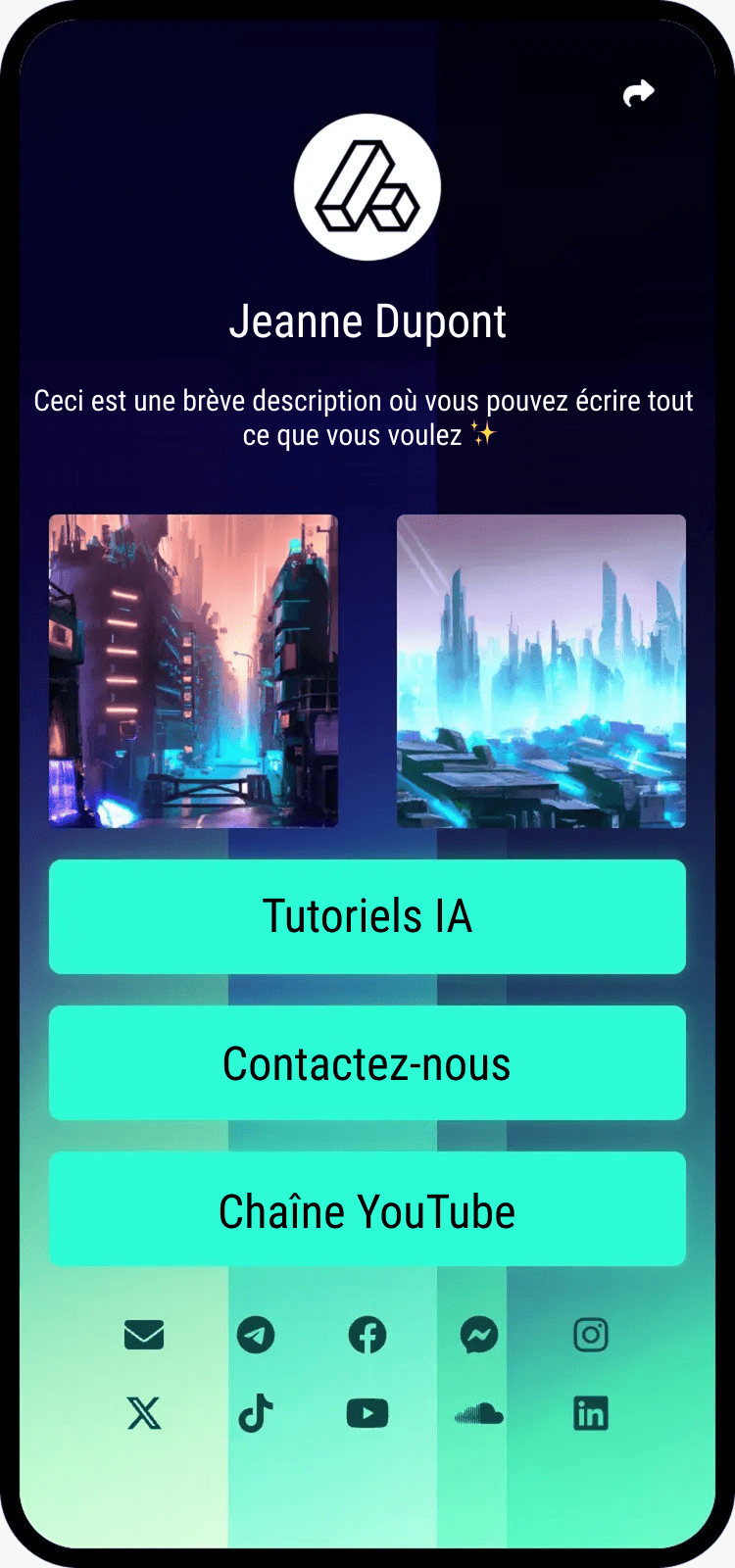 Capture d'écran d'exemples de page biolink