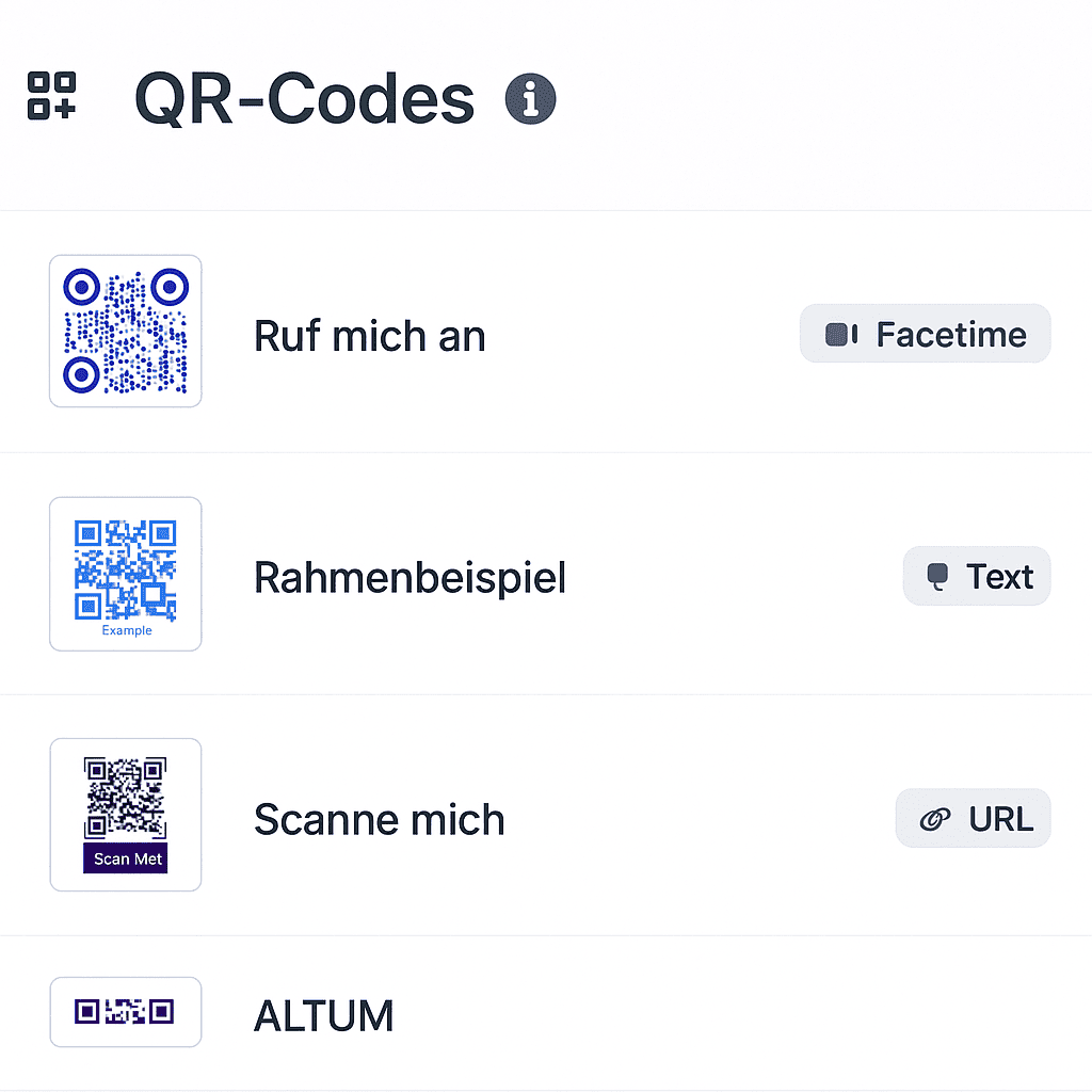 Screenshot der App QR-Code-Systemseite