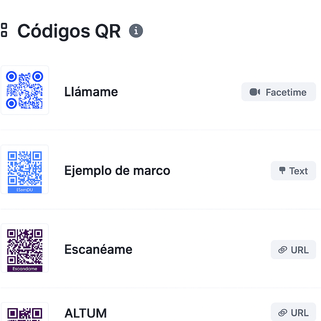 Captura de pantalla de la página del sistema de código QR de la aplicación